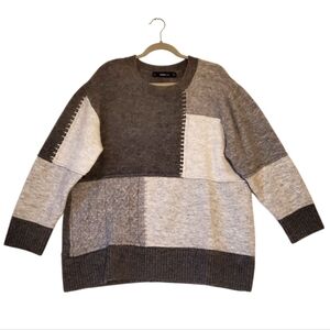 Zara Knit Women's Soft Gray Patterns Crew Neck Sweater Oversized Tops Size Small